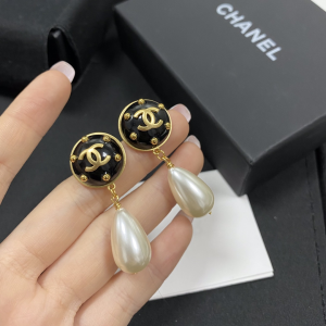 Chanel CC Pearl Pendant Earrings 