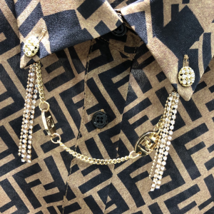 Luxury Womens Clothing Fendi FF Jacquard Silk Shirt SMLXL A198PP380 AA145646