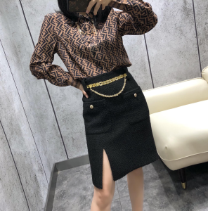 Luxury Womens Clothing Fendi FF Jacquard Silk Shirt SMLXL A198PP380 AA145646