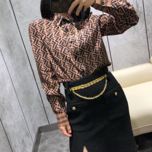 Luxury Womens Clothing Fendi FF Jacquard Silk Shirt SMLXL A198PP380 AA145646