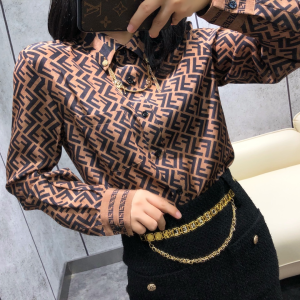 Luxury Womens Clothing Fendi FF Jacquard Silk Shirt SMLXL A198PP380 AA145646