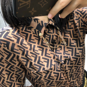 Luxury Womens Clothing Fendi FF Jacquard Silk Shirt SMLXL A198PP380 AA145646