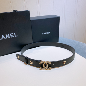 Chanel Crystals CC Logo Leather Belt 30MM 