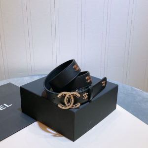 Luxury Womens Belts Chanel Crystals CC Logo Leather Belt 30MM A28PP240 AA145701