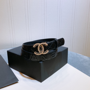 Chanel Crystals CC Logo Leather Belt 30MM 