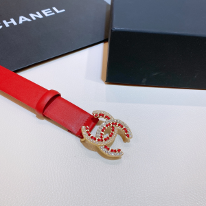 Luxury Womens Belts Chanel Crystals CC Logo Leather Belt Red 30MM A28PP240 AA145704