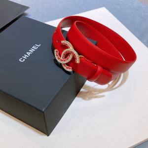 Luxury Womens Belts Chanel Crystals CC Logo Leather Belt Red 30MM A28PP240 AA145704
