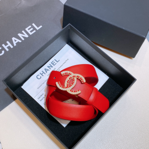 Luxury Womens Belts Chanel Crystals CC Logo Leather Belt Red 30MM A28PP240 AA145704
