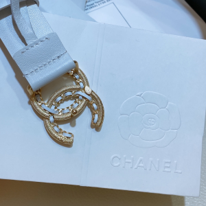 Luxury Womens Belts Chanel Crystals CC Logo Leather Belt White 30MM A28PP240 AA145706