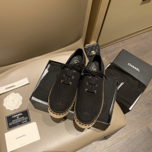 Chanel Black Fabric Espadrilles Flats 