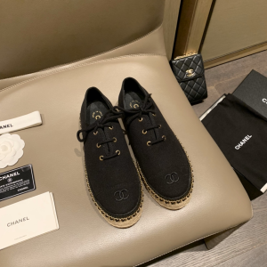 Luxury Womens Shoes Chanel Black Fabric Espadrilles Flats 35 To 39 A136PP410 AA145923