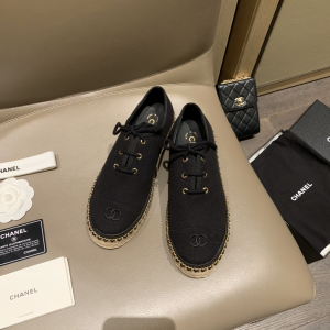 Luxury Womens Shoes Chanel Black Fabric Espadrilles Flats 35 To 39 A136PP410 AA145923