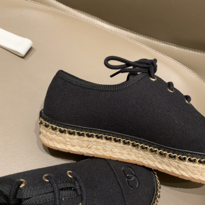 Luxury Womens Shoes Chanel Black Fabric Espadrilles Flats 35 To 39 A136PP410 AA145923