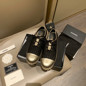 Chanel Black Fabric Espadrilles Flats 