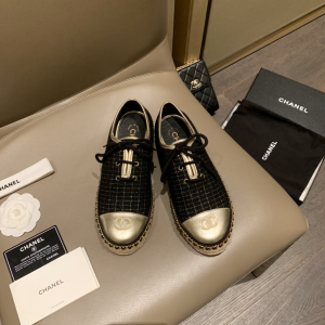 Luxury Womens Shoes Chanel Black Fabric Espadrilles Flats 35 To 39 A136PP410 AA145924