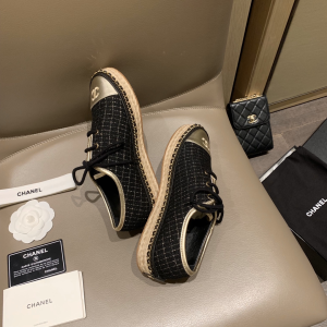 Luxury Womens Shoes Chanel Black Fabric Espadrilles Flats 35 To 39 A136PP410 AA145924