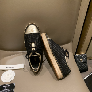 Luxury Womens Shoes Chanel Black Fabric Espadrilles Flats 35 To 39 A136PP410 AA145924