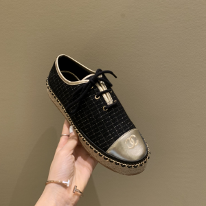 Luxury Womens Shoes Chanel Black Fabric Espadrilles Flats 35 To 39 A136PP410 AA145924