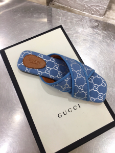 Luxury Womens Shoes Gucci GG Fabric Slide Sandal in Blue 35 To 40 A136PP380 AA145901