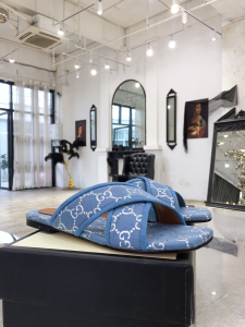 Luxury Womens Shoes Gucci GG Fabric Slide Sandal in Blue 35 To 40 A136PP380 AA145901