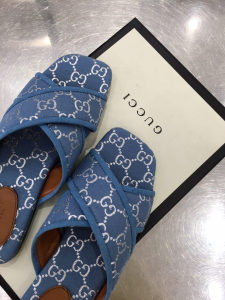 Luxury Womens Shoes Gucci GG Fabric Slide Sandal in Blue 35 To 40 A136PP380 AA145901