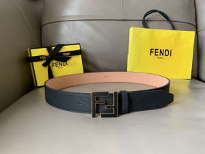 Fendi FF Buckle Black Grained Calfskin Belt 40MM 