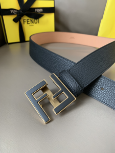 Luxury Mens Belts Fendi FF Buckle Black Grained Calfskin Belt 40MM A175PP240 AA146158