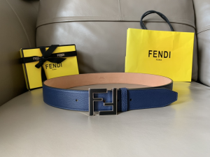 Fendi FF Buckle Blue Grained Calfskin Belt 40MM 