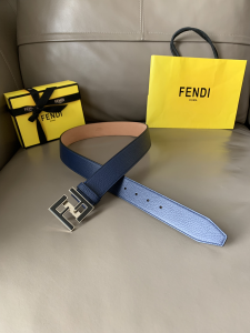Luxury Mens Belts Fendi FF Buckle Blue Grained Calfskin Belt 40MM A175PP240 AA146161