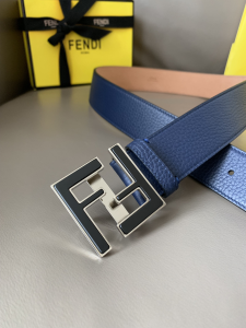 Luxury Mens Belts Fendi FF Buckle Blue Grained Calfskin Belt 40MM A175PP240 AA146161
