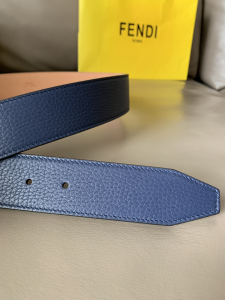 Luxury Mens Belts Fendi FF Buckle Blue Grained Calfskin Belt 40MM A175PP240 AA146161