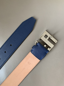 Luxury Mens Belts Fendi FF Buckle Blue Grained Calfskin Belt 40MM A175PP240 AA146161