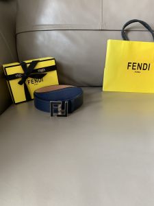 Luxury Mens Belts Fendi FF Buckle Blue Grained Calfskin Belt 40MM A175PP240 AA146161