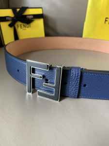 Luxury Mens Belts Fendi FF Buckle Blue Grained Calfskin Belt 40MM A175PP240 AA146161