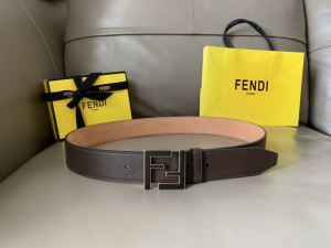 Fendi FF Buckle Brown Grained Calfskin Belt 40MM 