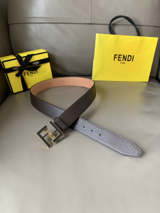 Luxury Mens Belts Fendi FF Buckle Brown Grained Calfskin Belt 40MM A175PP240 AA146159