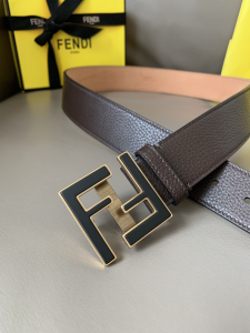 Luxury Mens Belts Fendi FF Buckle Brown Grained Calfskin Belt 40MM A175PP240 AA146159