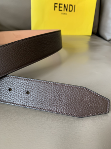 Luxury Mens Belts Fendi FF Buckle Brown Grained Calfskin Belt 40MM A175PP240 AA146159