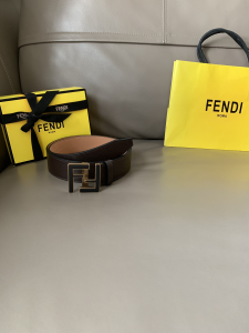 Luxury Mens Belts Fendi FF Buckle Brown Grained Calfskin Belt 40MM A175PP240 AA146159