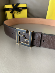 Luxury Mens Belts Fendi FF Buckle Brown Grained Calfskin Belt 40MM A175PP240 AA146159