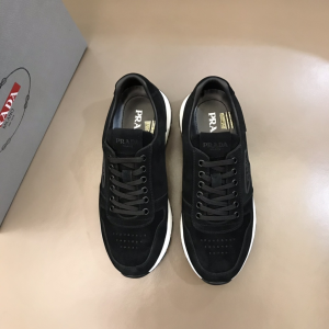 Luxury Mens Shoes Prada Black Suede Calfskin Mens Sneakers 38 To 45 A151PP480 AA146096
