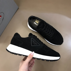 Luxury Mens Shoes Prada Black Suede Calfskin Mens Sneakers 38 To 45 A151PP480 AA146096