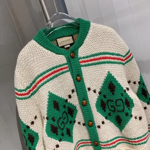 Luxury Womens Clothing Gucci Alpaca Wool Jacquard Cardigan SML A154PP580 AA146114