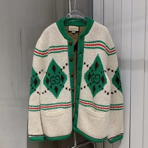 Luxury Womens Clothing Gucci Alpaca Wool Jacquard Cardigan SML A154PP580 AA146114