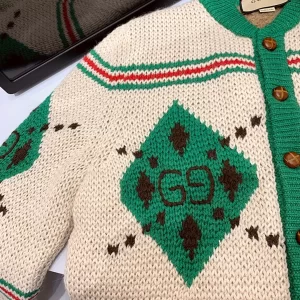 Luxury Womens Clothing Gucci Alpaca Wool Jacquard Cardigan SML A154PP580 AA146114