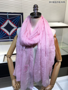 Chanel CC Logo Cashmere Silk Scarf Pink 