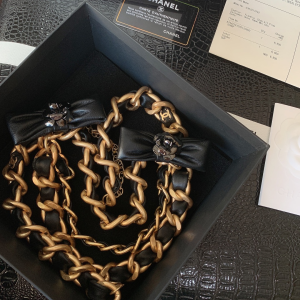 Luxury Womens Belts Chanel Chain and Leather Bowknot Belt A28PP240 AA146311