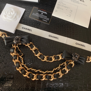 Luxury Womens Belts Chanel Chain and Leather Bowknot Belt A28PP240 AA146311
