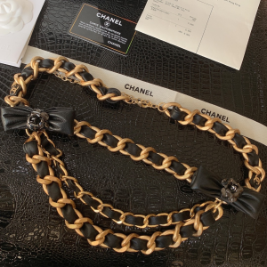 Luxury Womens Belts Chanel Chain and Leather Bowknot Belt A28PP240 AA146311