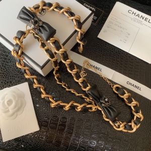 Luxury Womens Belts Chanel Chain and Leather Bowknot Belt A28PP240 AA146311